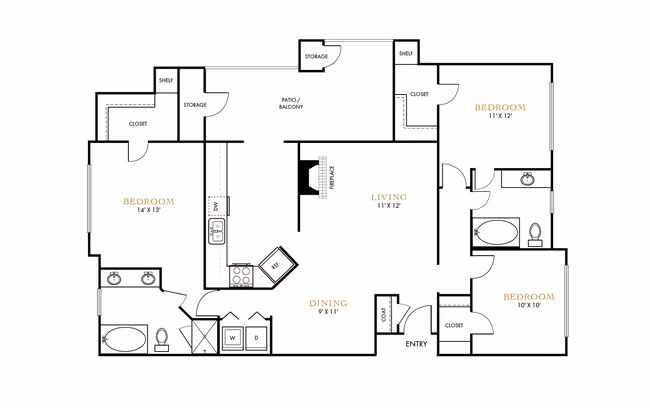 3 Beds • 2 Bath 13207 floor plan